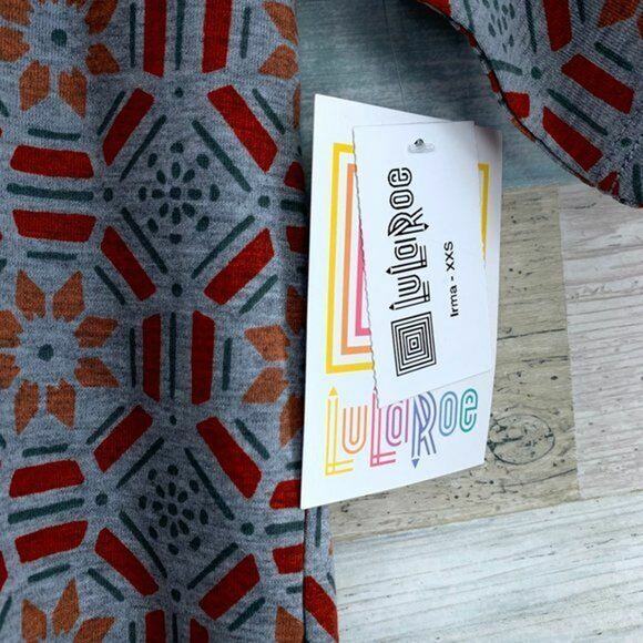 LuLaRoe Irma High Low Tunic Top Gray Red Kaleidoscope Print Womens XXS NWT - Picture 5 of 5